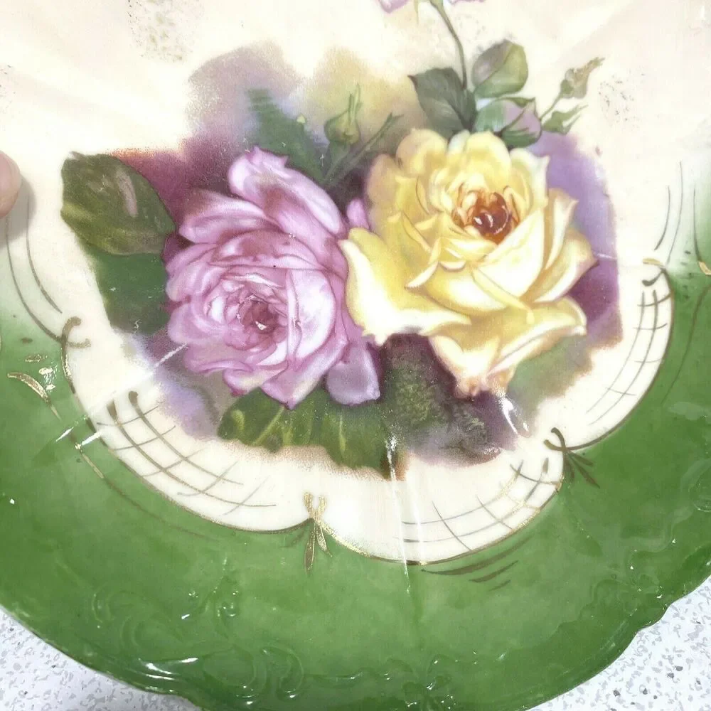 German Decorative Arts Cabinet Display Cake Plate Porcelain Ceramic Floral FLAW